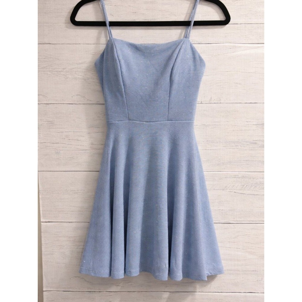 B. Smart Light Blue Shimmer Fit & Flare Dress Size 0 Sparkle Party Mini